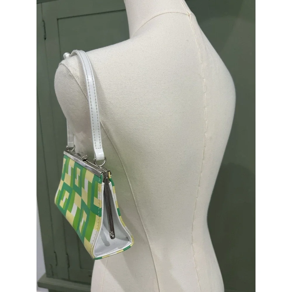 Vintage Claires Icing‎ Y2K Mini Shoulder Bag Purse Kiss Lock Green Geo 00s Bratz
